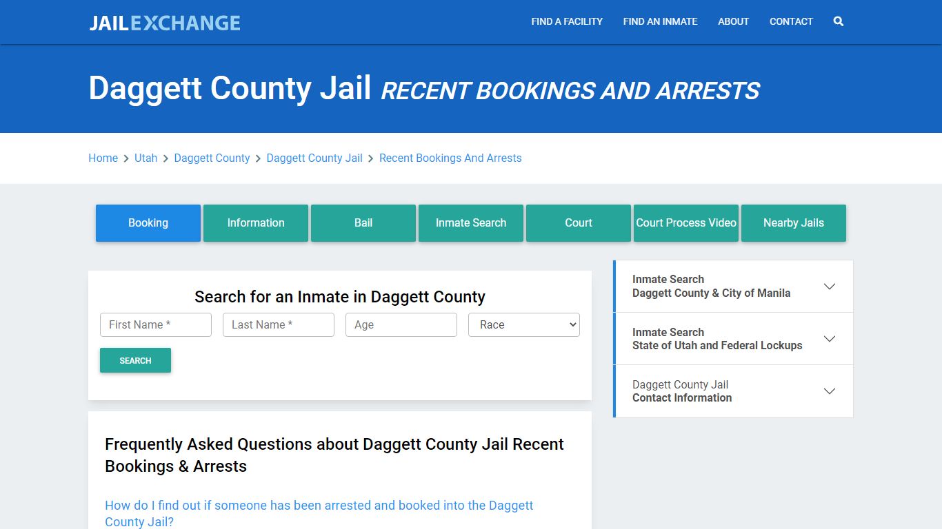 Daggett County Jail Recent Bookings And Arrests - Jail Exchange